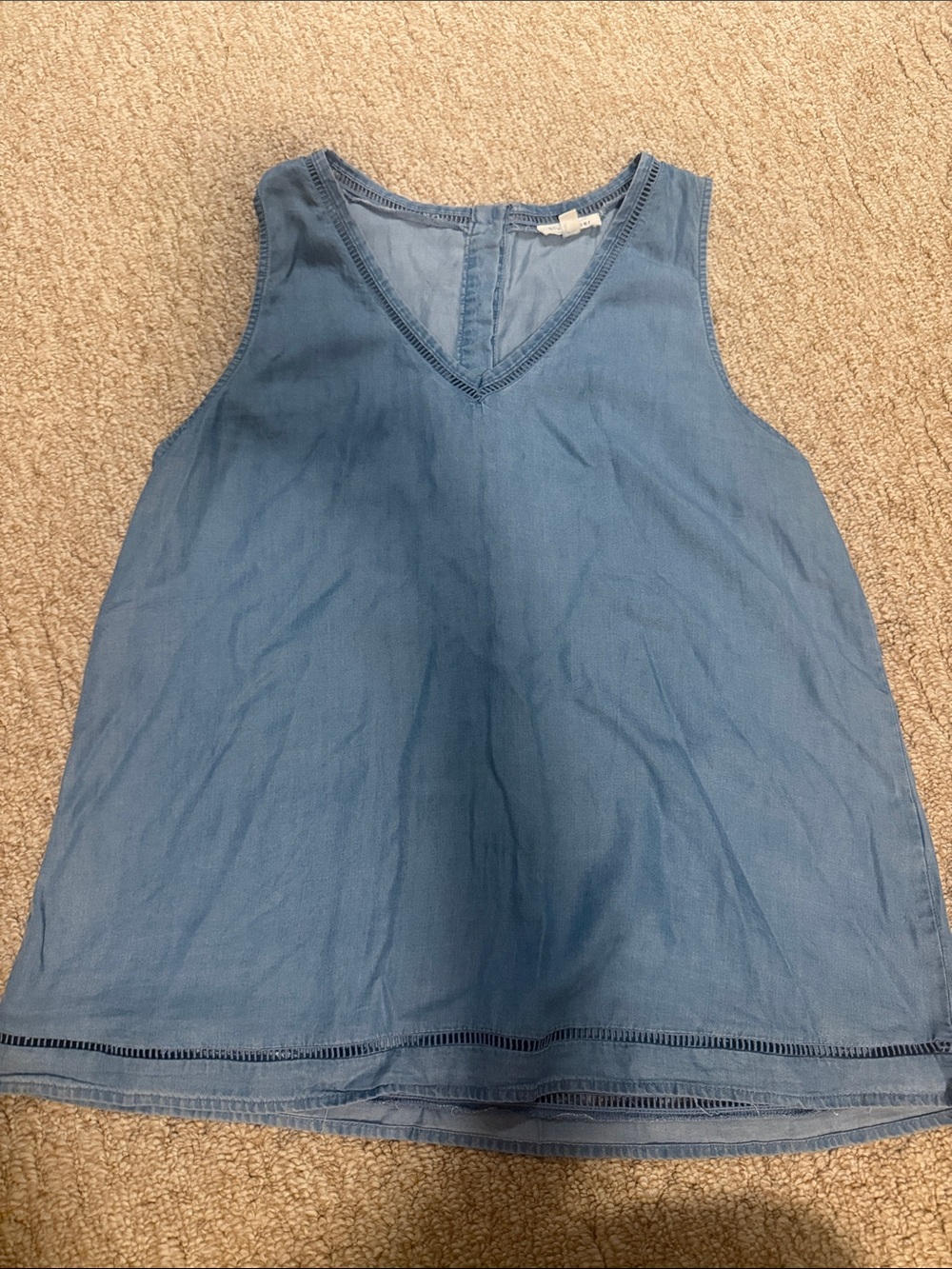 Blu Pepper Chambray V-Neck Sleeveless Tank Top - Light Blue